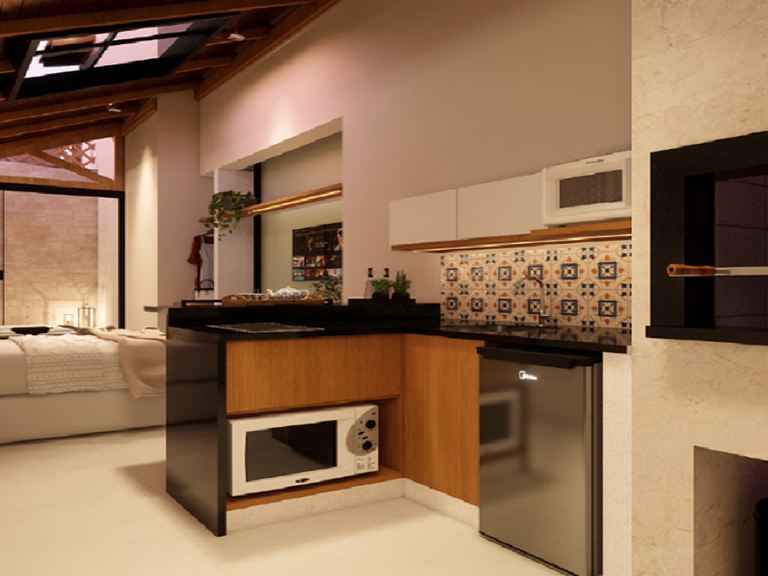 Loft c/ hidro casal, ar cond/lareira, churrasqueir