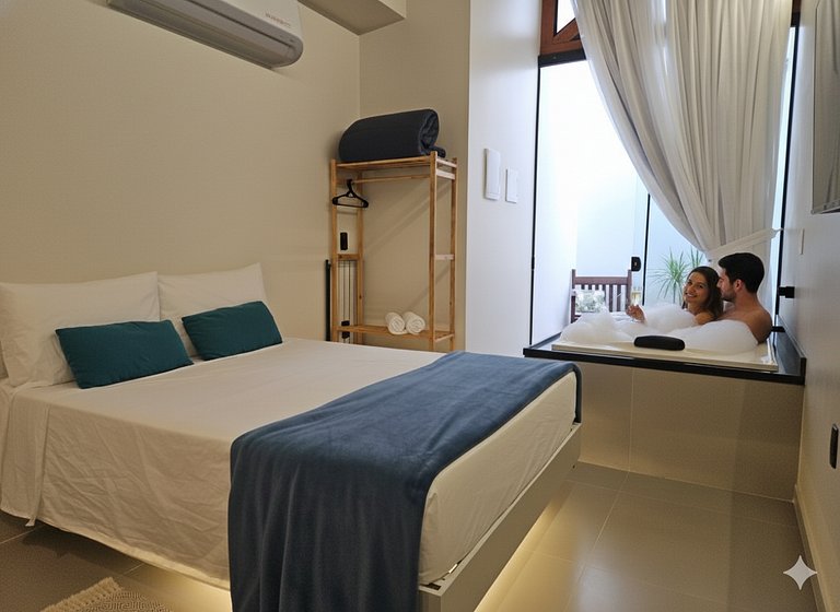 Loft con doble hidro, aire acondicionado/chimenea, barbacoa.