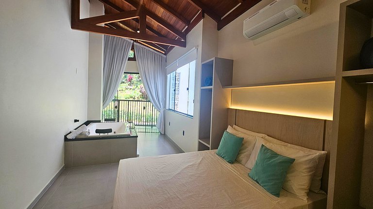 Casa con jacuzzi doble, aire acondicionado, chimenea y barba