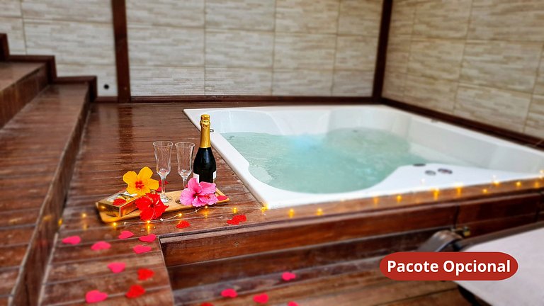 Apê Cabana Romântica com Hidro Spa, Lareira, Churrasqueira