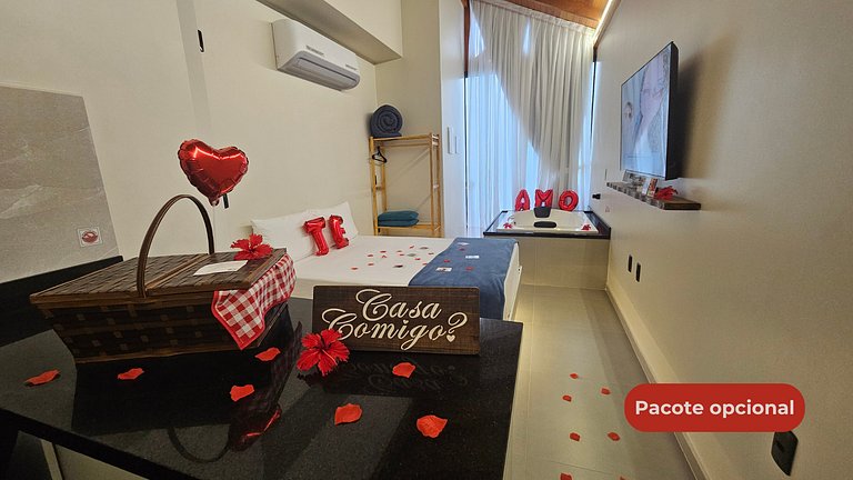 Loft com hidro casal, ar quente e frio, churrasqu